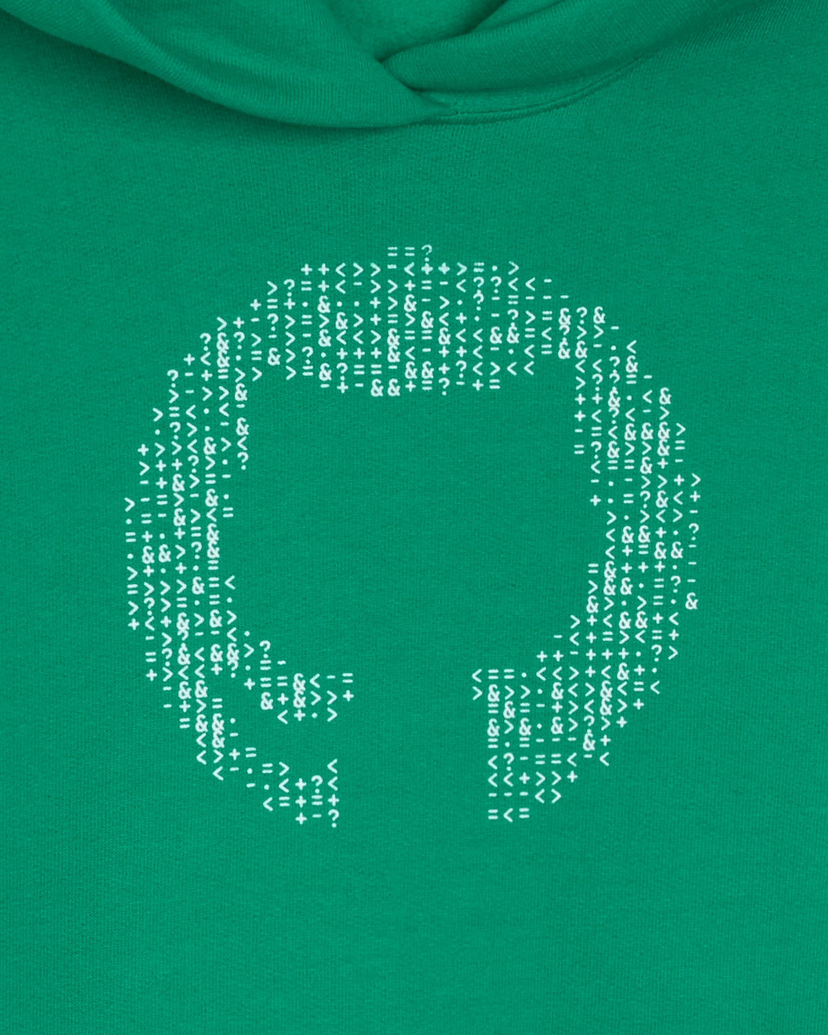 Close-up of green hoodie with white GitHub logo made from ASCII characters on the chest