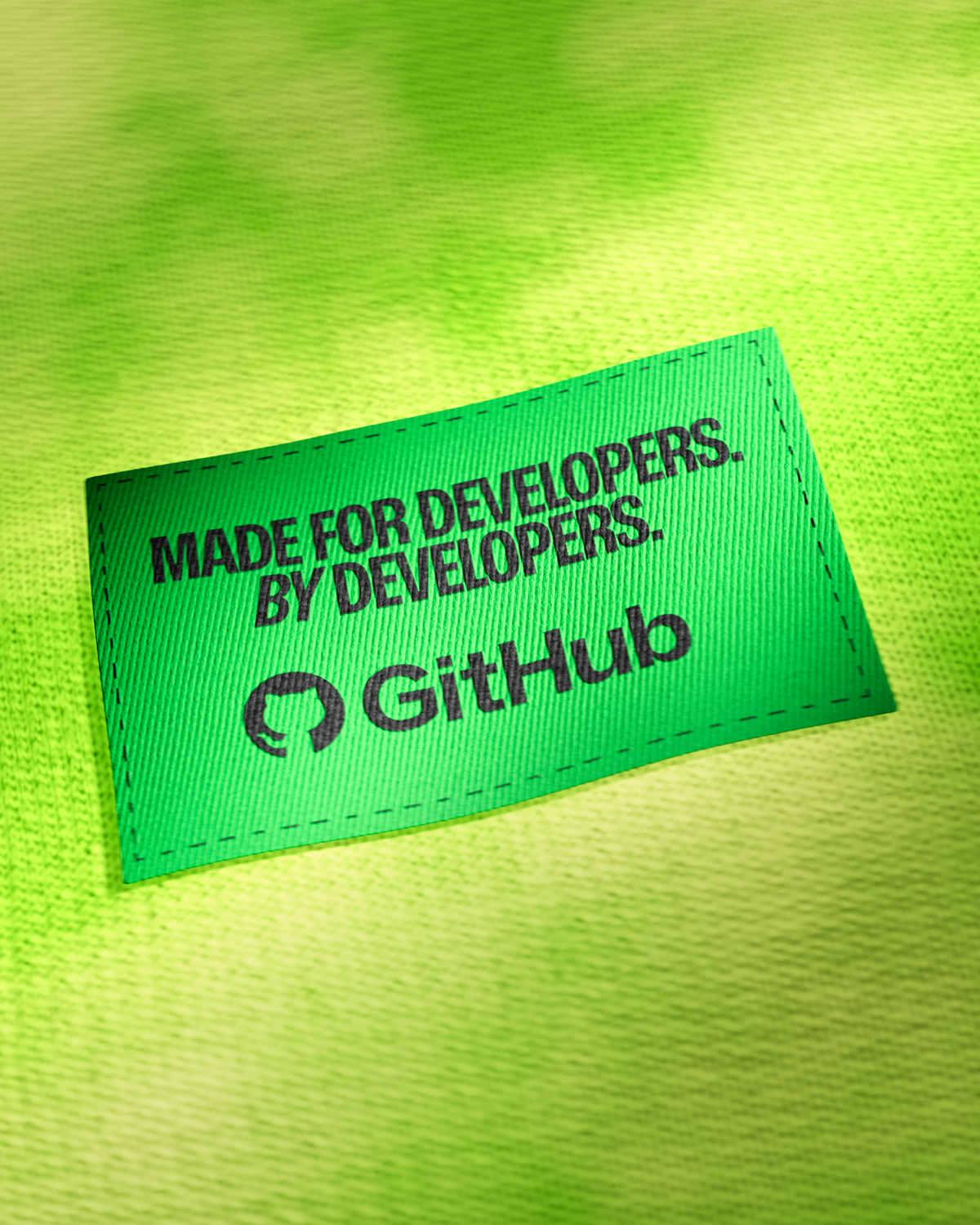 Close up of the green GitHub fabric tag