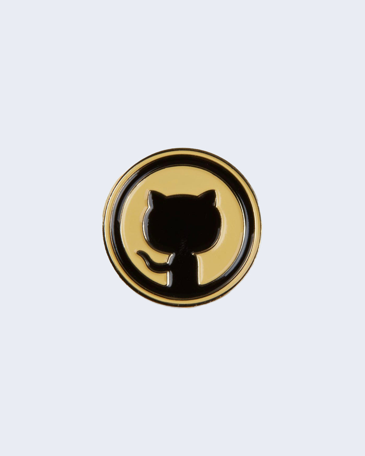 An enamel pin featuring Invertocat logo in Black and Yellow