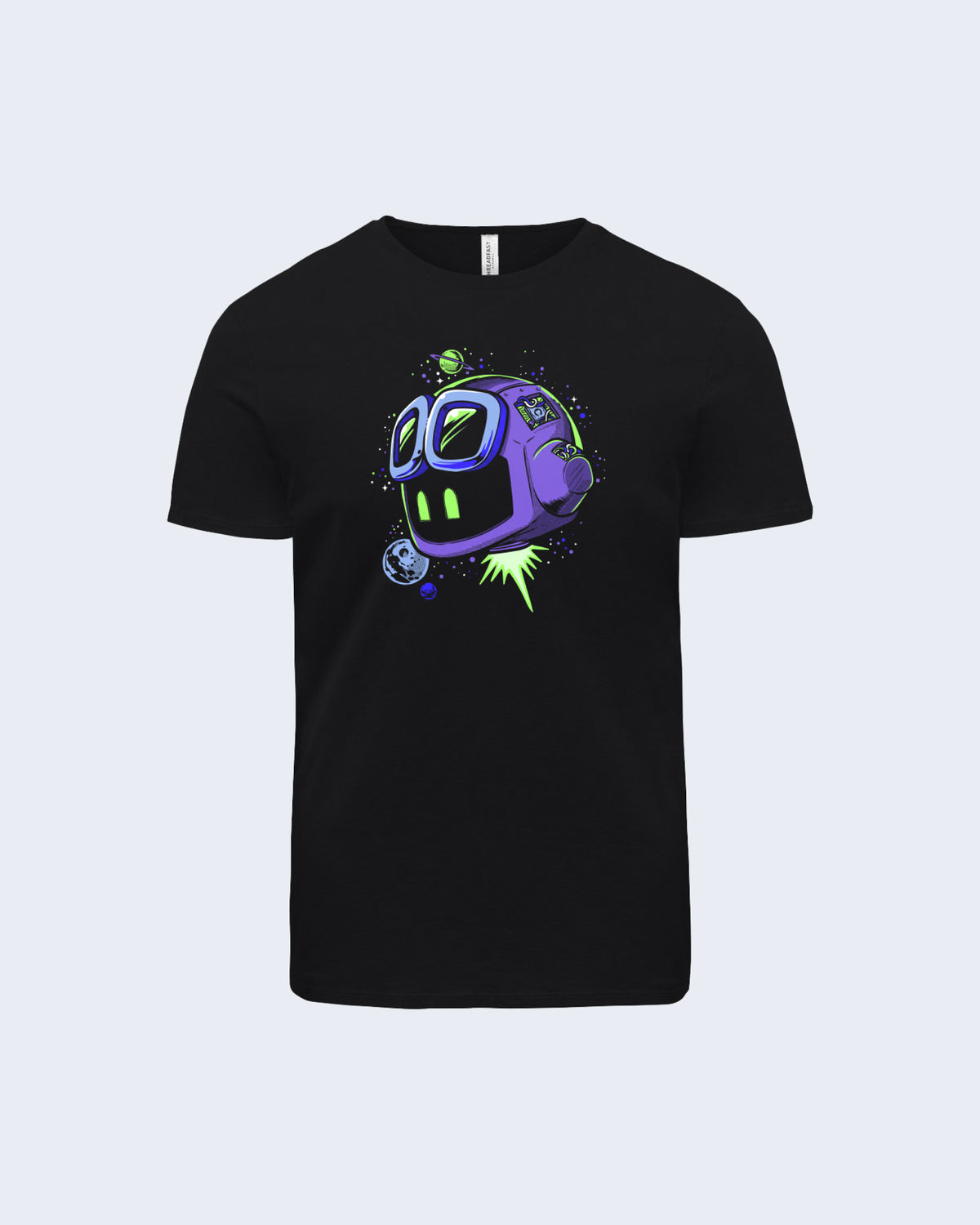 Black t-shirt with Glow-in-the-dark screenprint featuring a space-themed GitHub Copilot logo