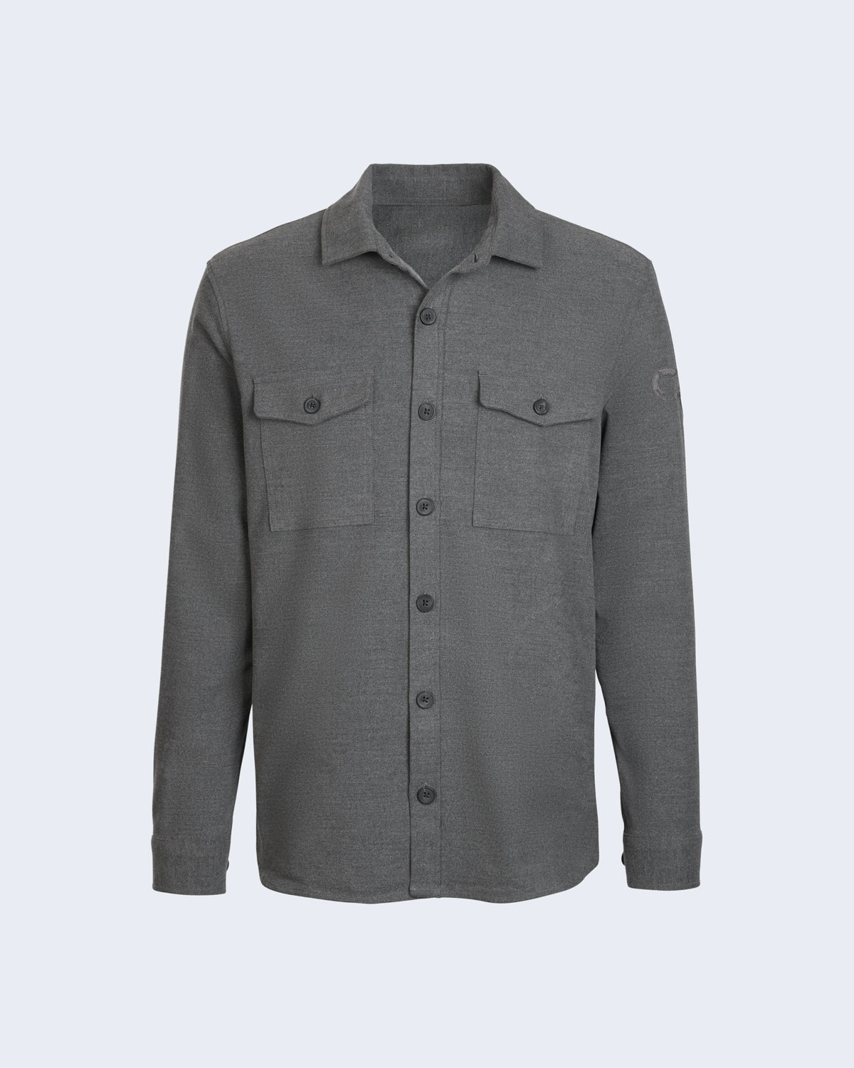 Twill button-up shirt in gray featuring side seam pockets with embroidered gray Invertocat logo on the left sleeve.