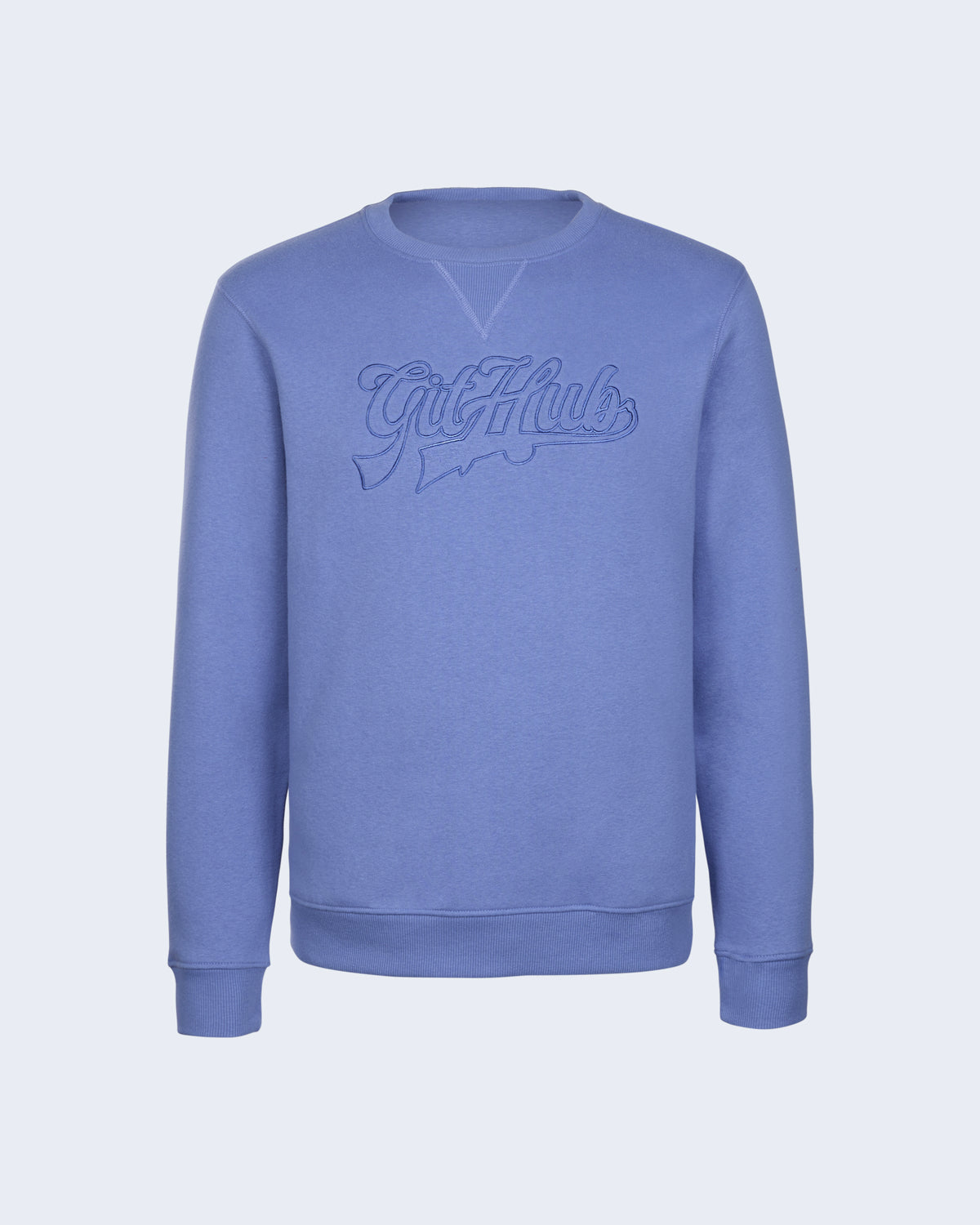 Varsity Crewneck Sweatshirt in Blue with discreet GitHub wordmark on chest.