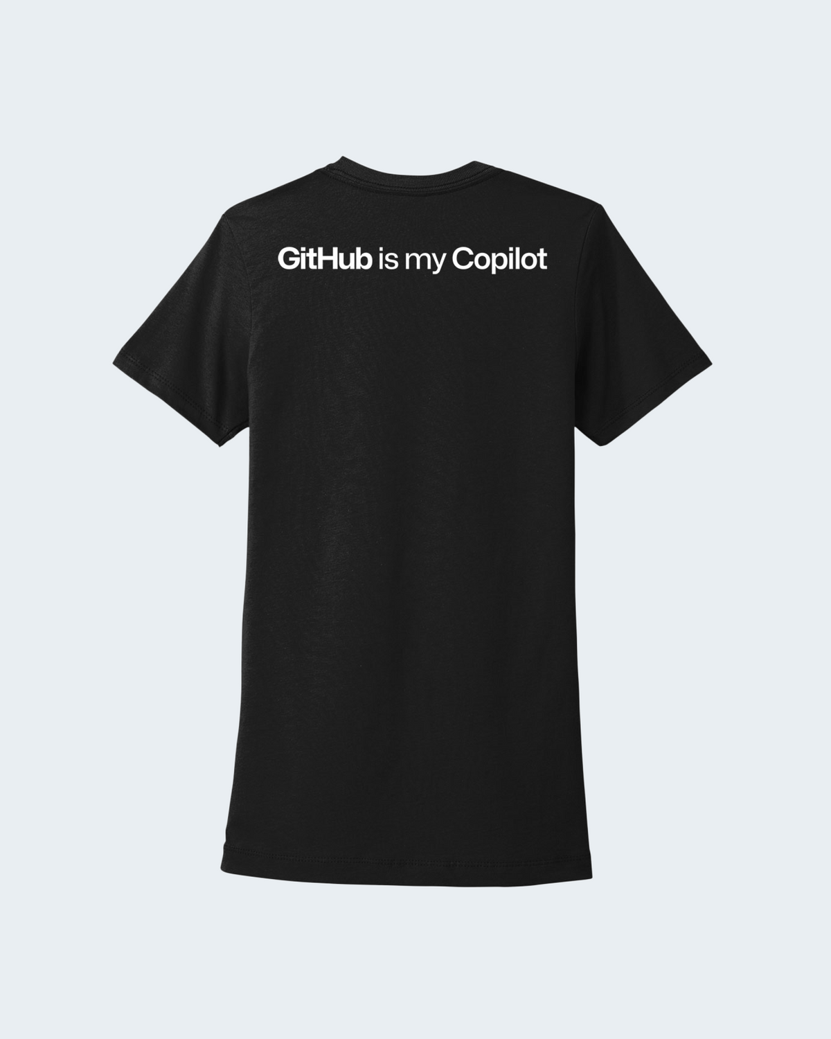 Back view of the Fitted Copilot Shirt in black, featuring the phrase 'GitHub is my Copilot' at the top.