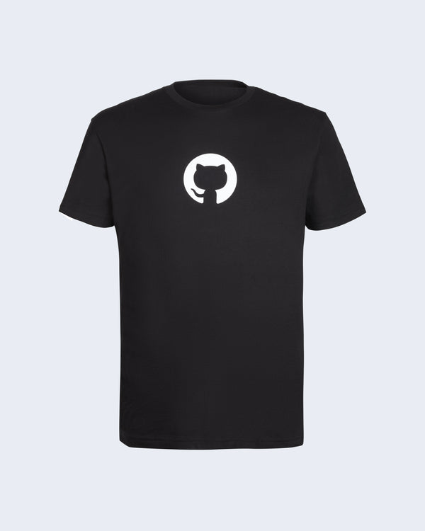 T-shirt in Black with white Invertocat logo at the chest.  
#color:black
