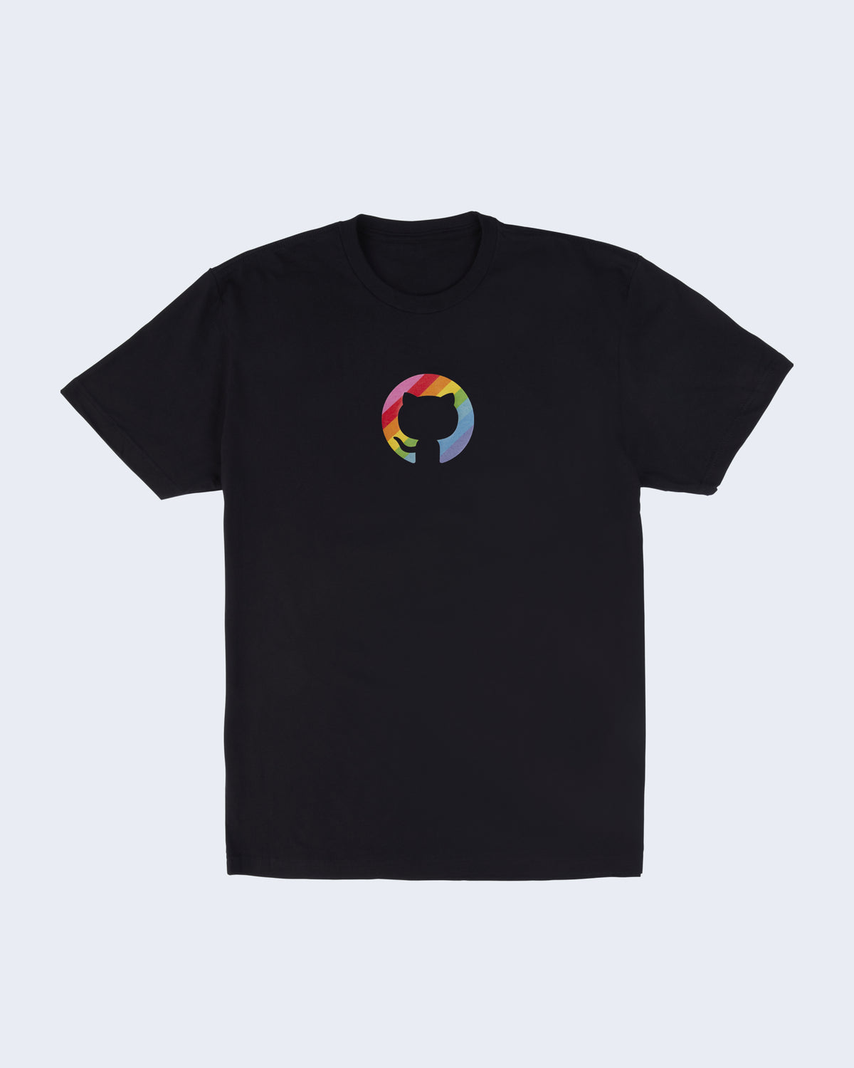 T-shirt in black, featuring the rainbow Pride invertocat logo on the chest.