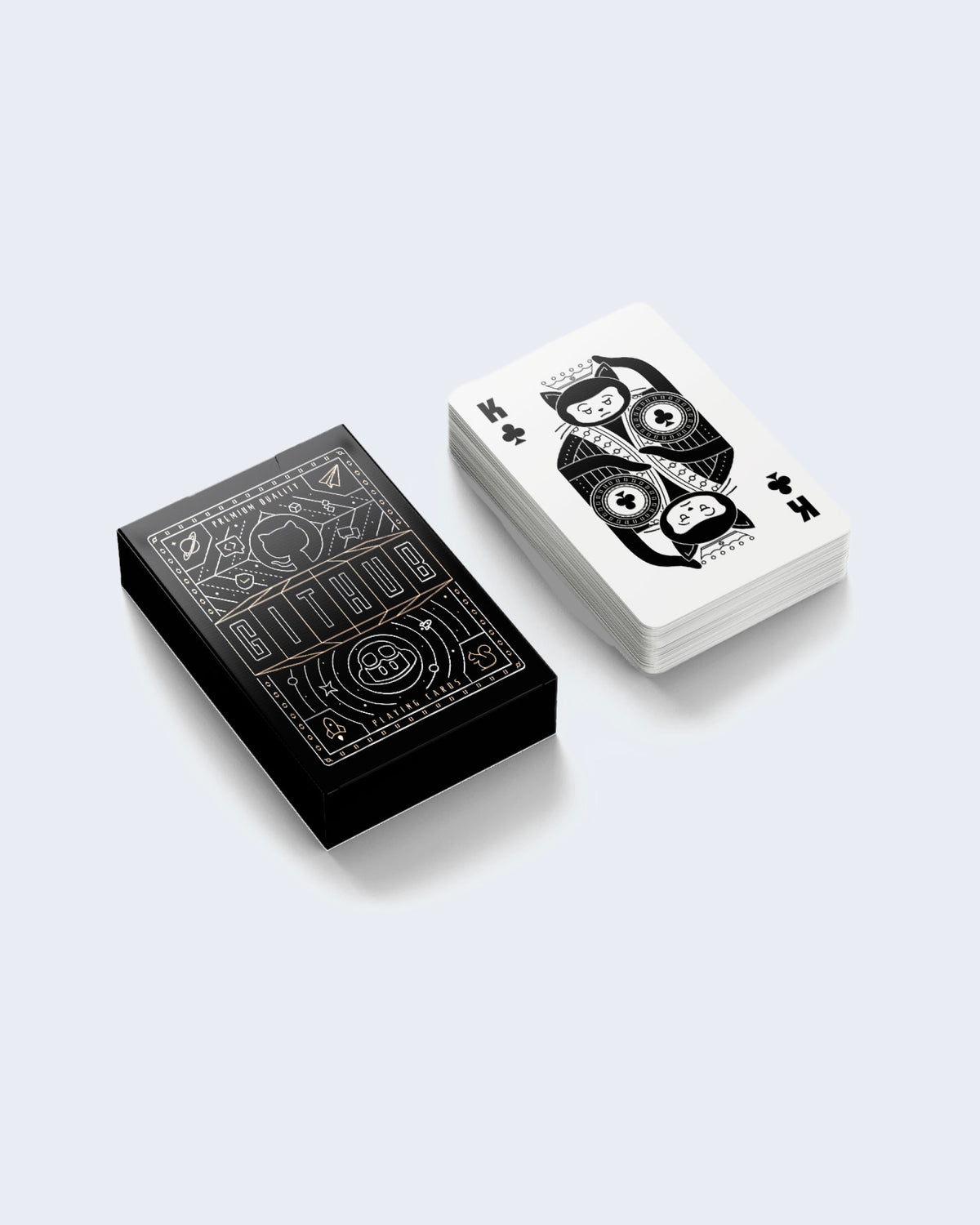 Box set of black and white customized GitHub playing cards
