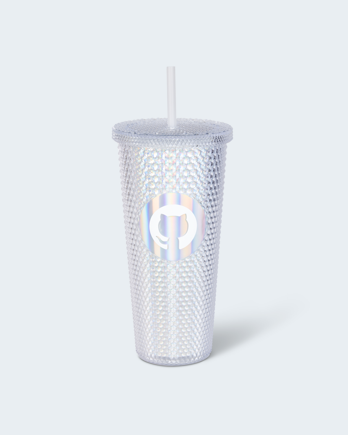Iridescent Disco Tumbler with metallic geometric pattern design and etched white Invertocat logo at the center.