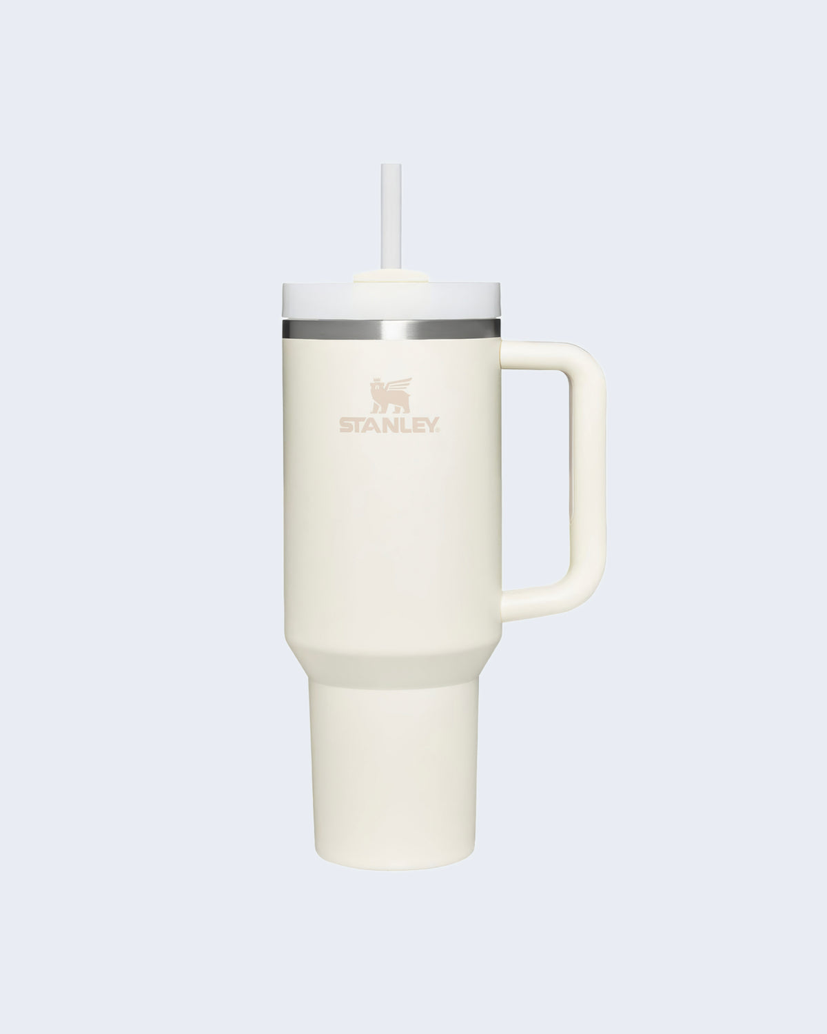 Back view of Stanley tumbler in Ivory showing Stanley logo at the top