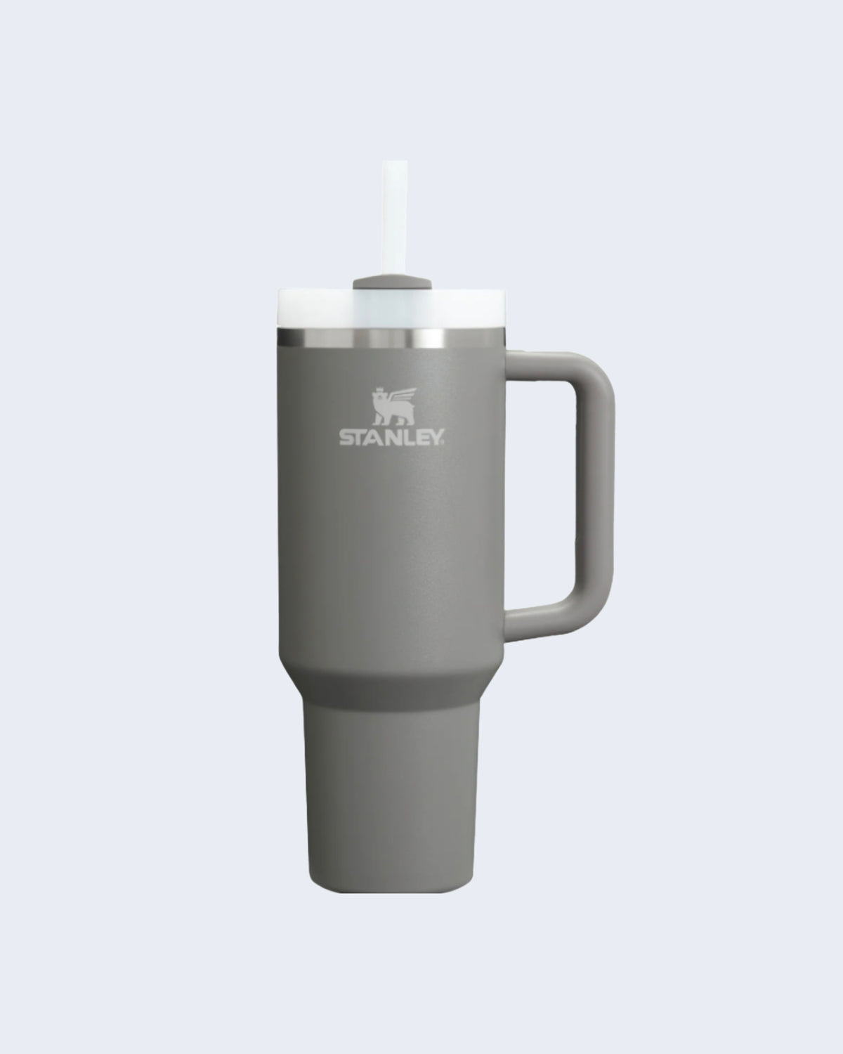 Back view of Stanley tumbler in Gray showing Stanley logo at the top