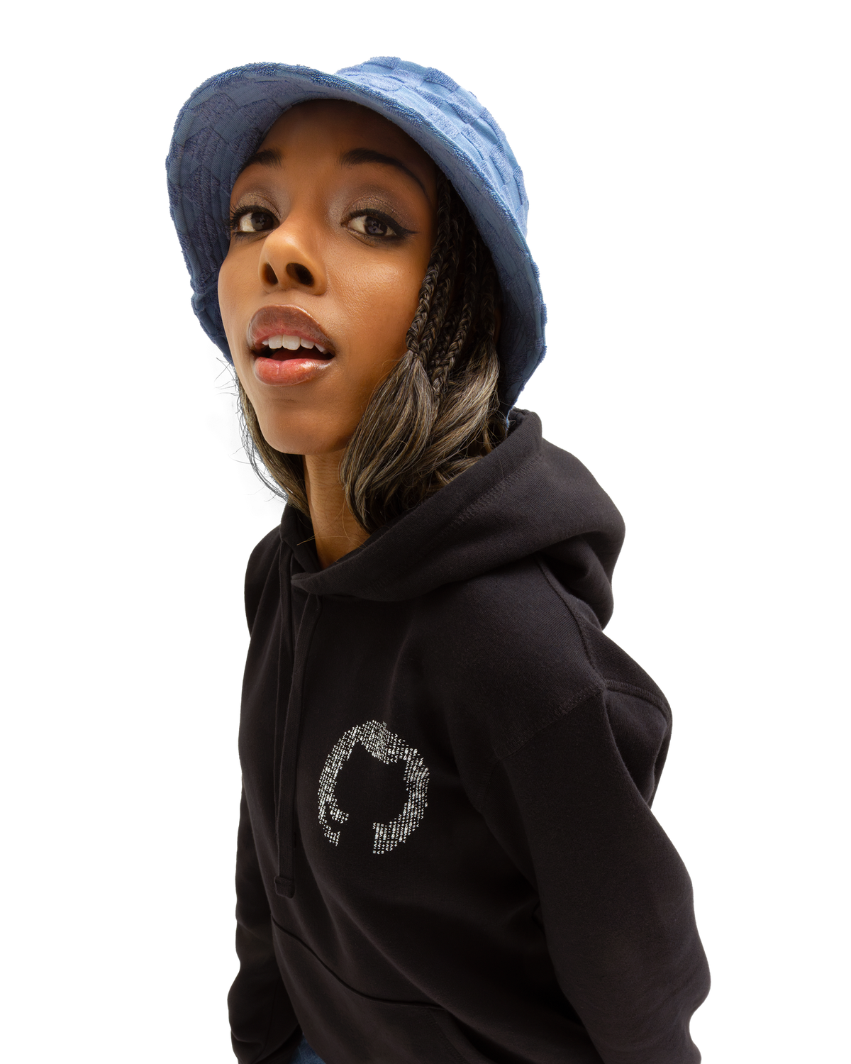 Female model wearing the Invertocat ASCII Pullover Hoodie