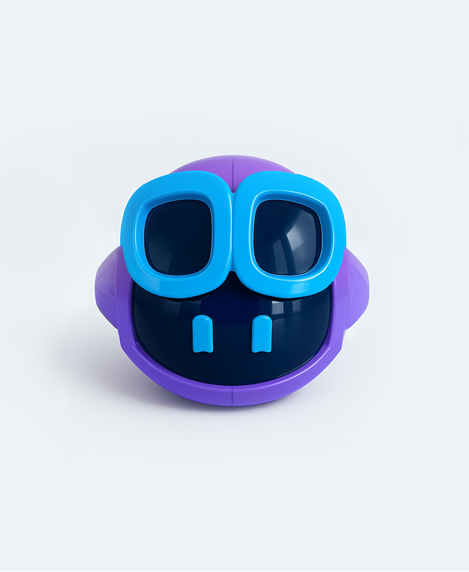Front of purple and blue GitHub Copilot Amazeball toy.