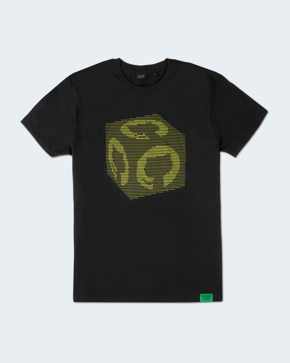 Black t-shirt with yellow ASCII cube design featuring Invertocat logo on the chest