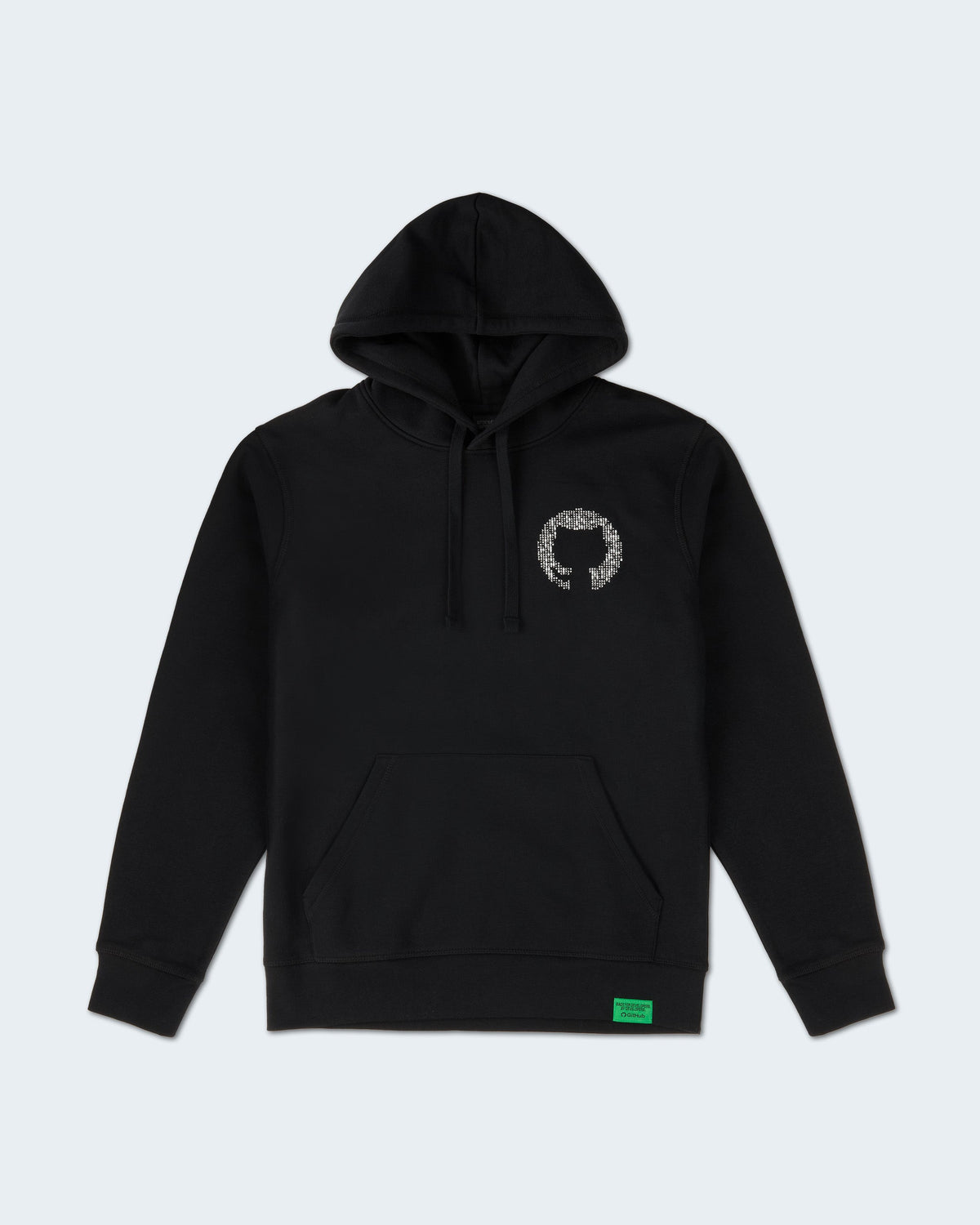 Black pullover hoodie with a white ASCII-based Invertocat logo on the left chest