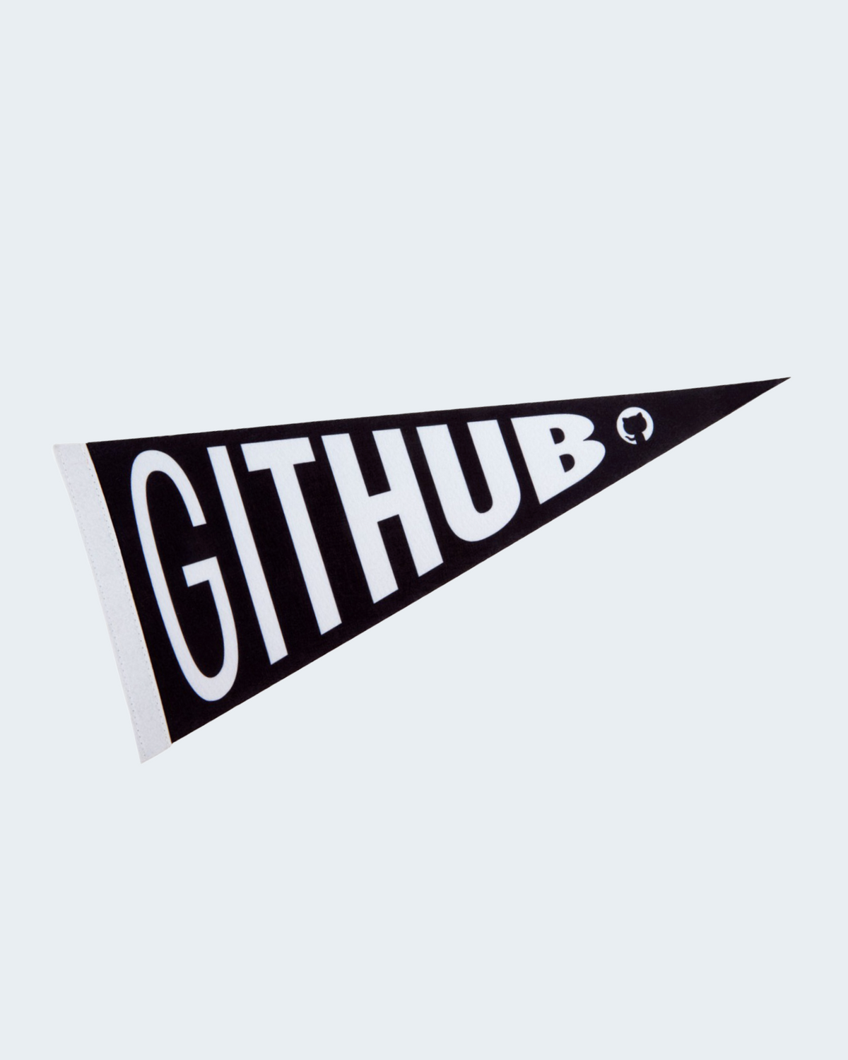 A triangular black pennant with the GitHub text and logo in white.