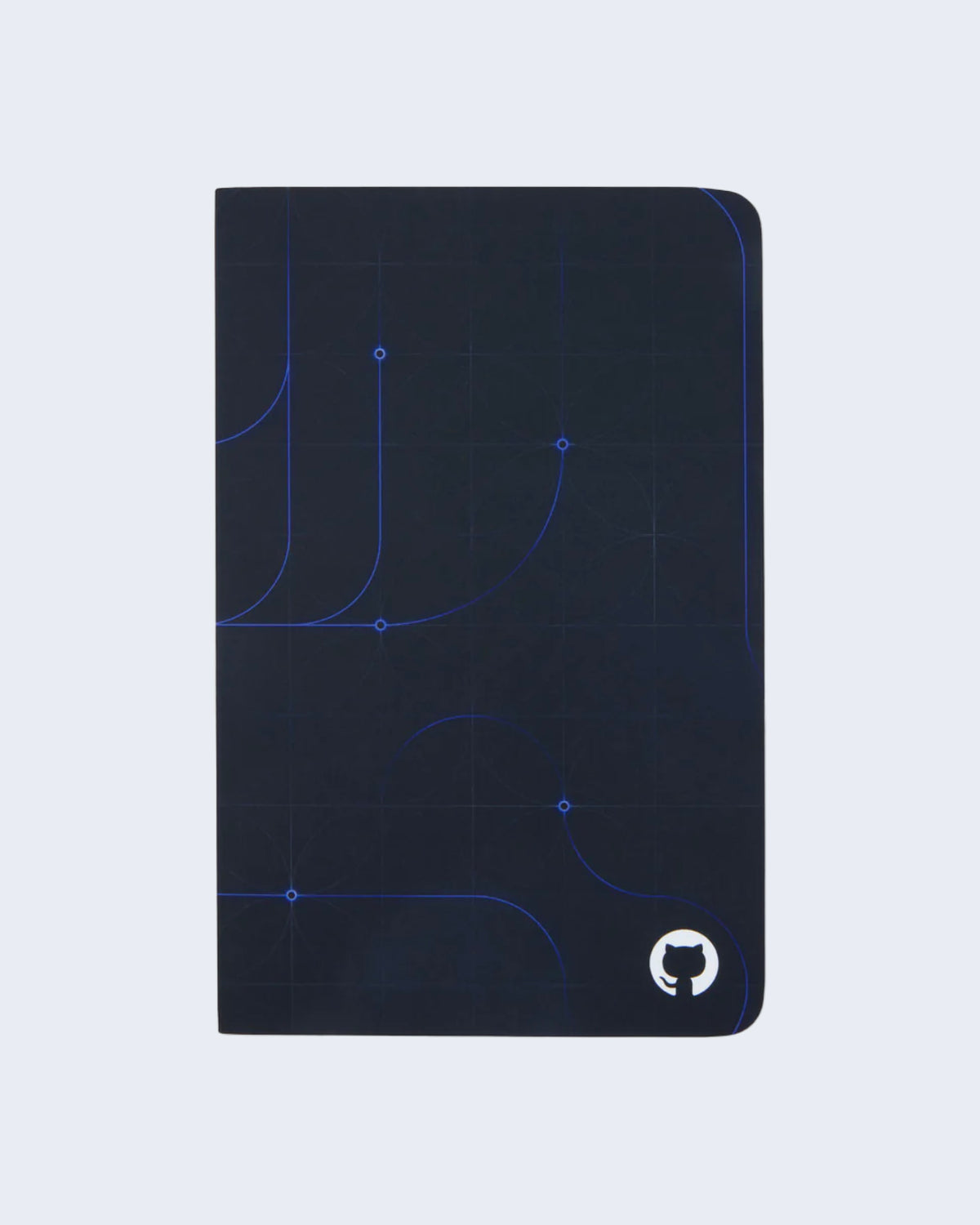 Front cover of Denik Layflat Notebook in black with white Invertocat logo in the lower right corner.
