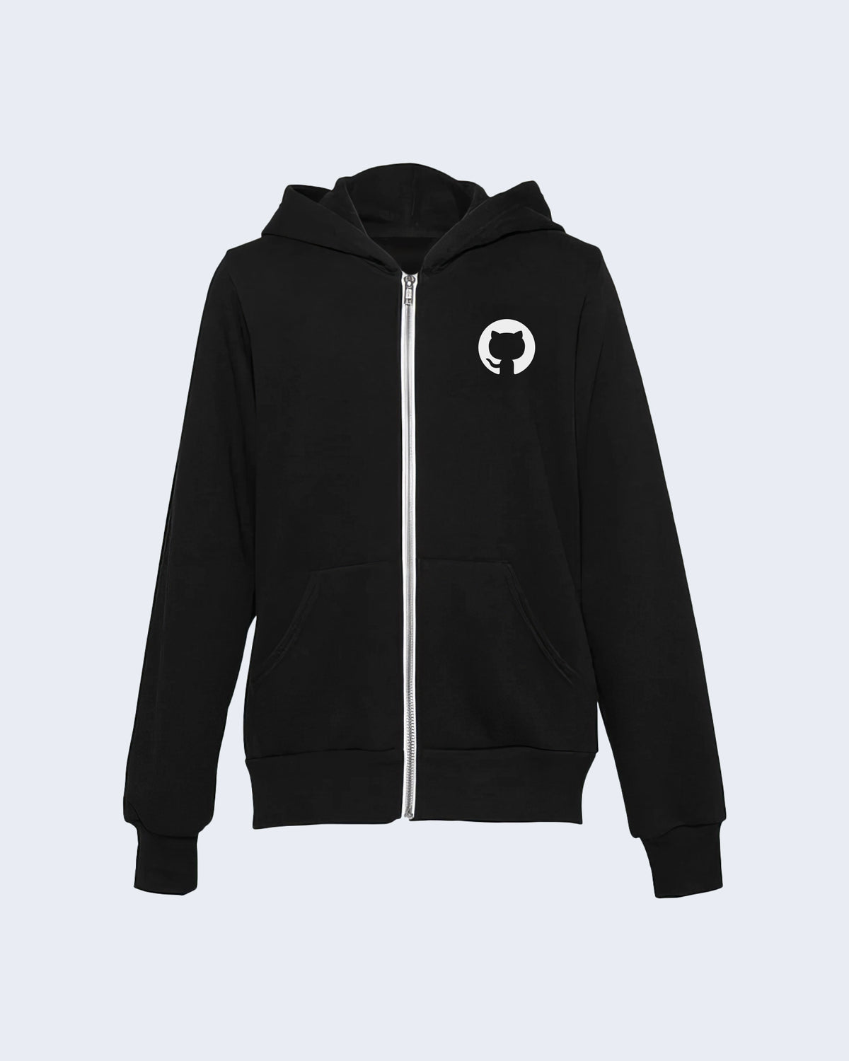 Black toddler hoodie with white zipper, featuring white Invertocat logo on the left chest