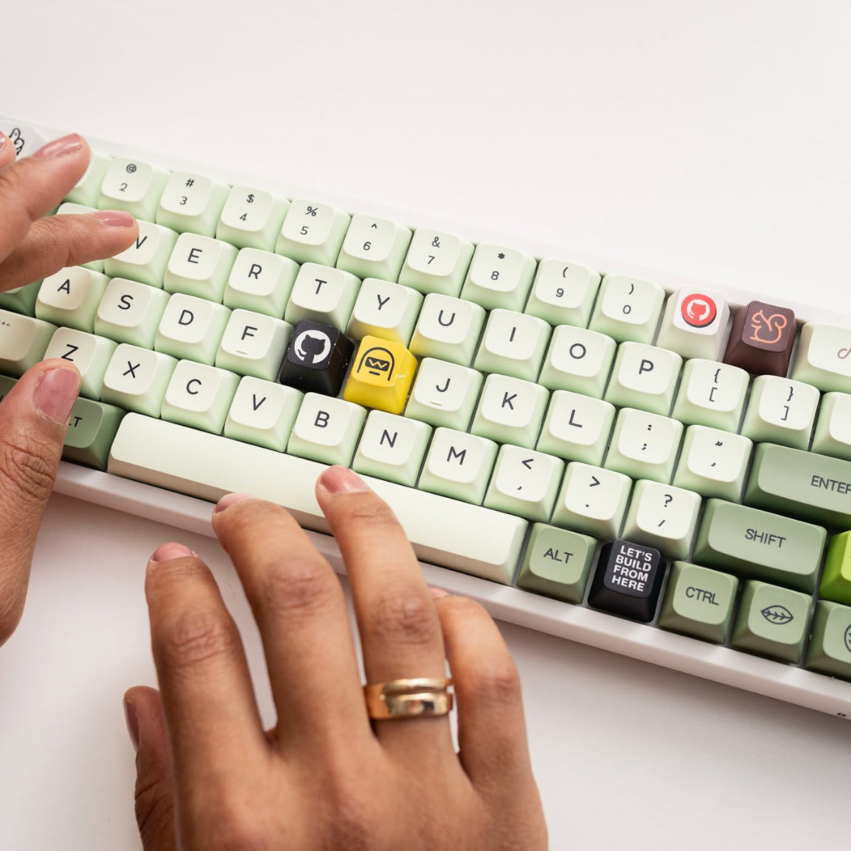 Photo of person using their customized keyboard.