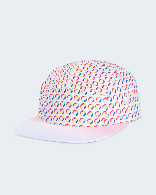 Light pastel 5-panel cap with repeating GitHub Pride logo pattern