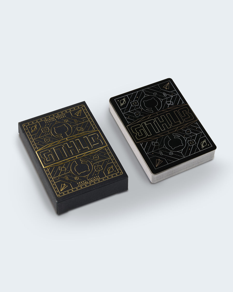 Box set of black and white customized GitHub playing cards