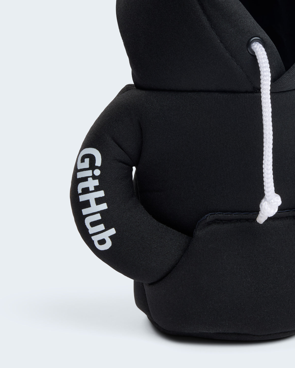 Black hoodie can cooler design with 'GitHub' logo on sleeve