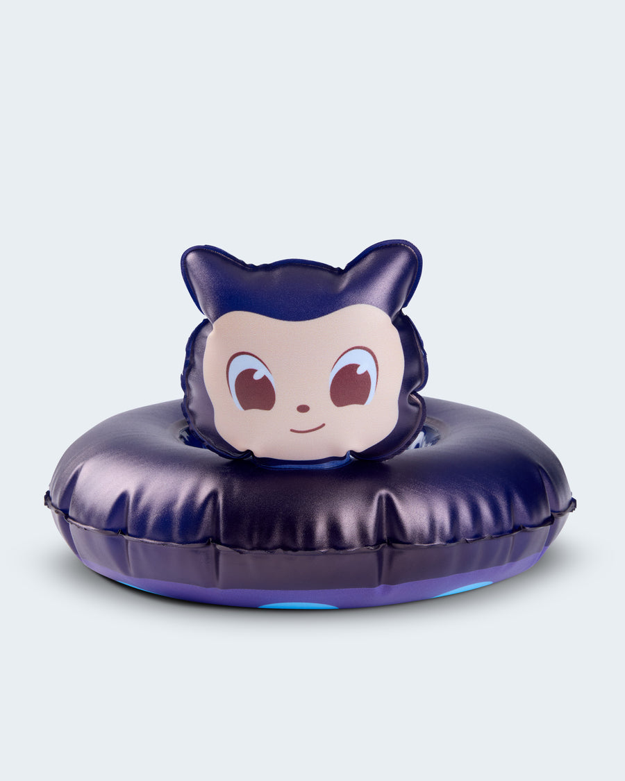 Inflatable Mona character pool float for beverages.