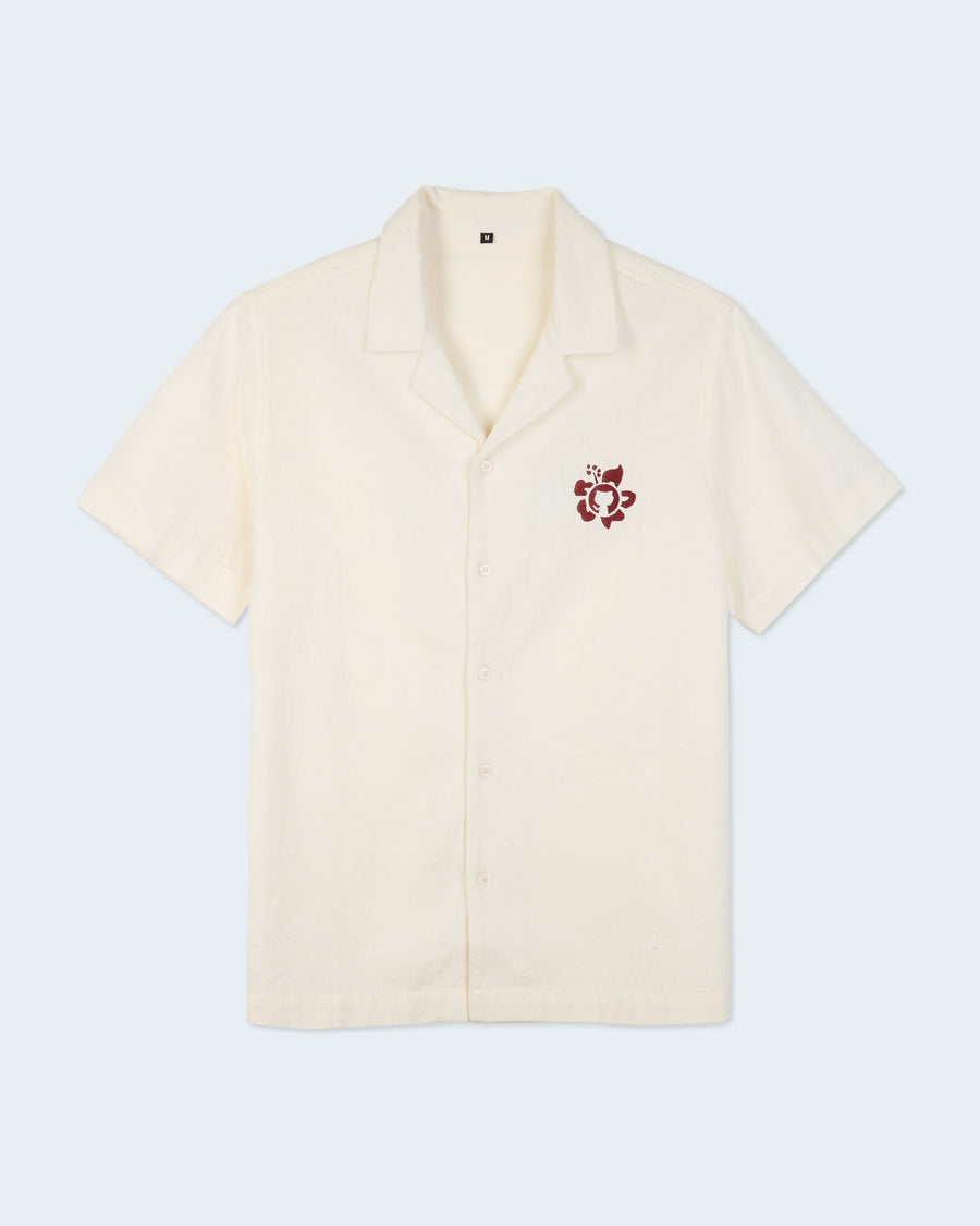 Hibiscus-tocat Linen Shirt with a flowery Invertocat embroidered logo on the left chest