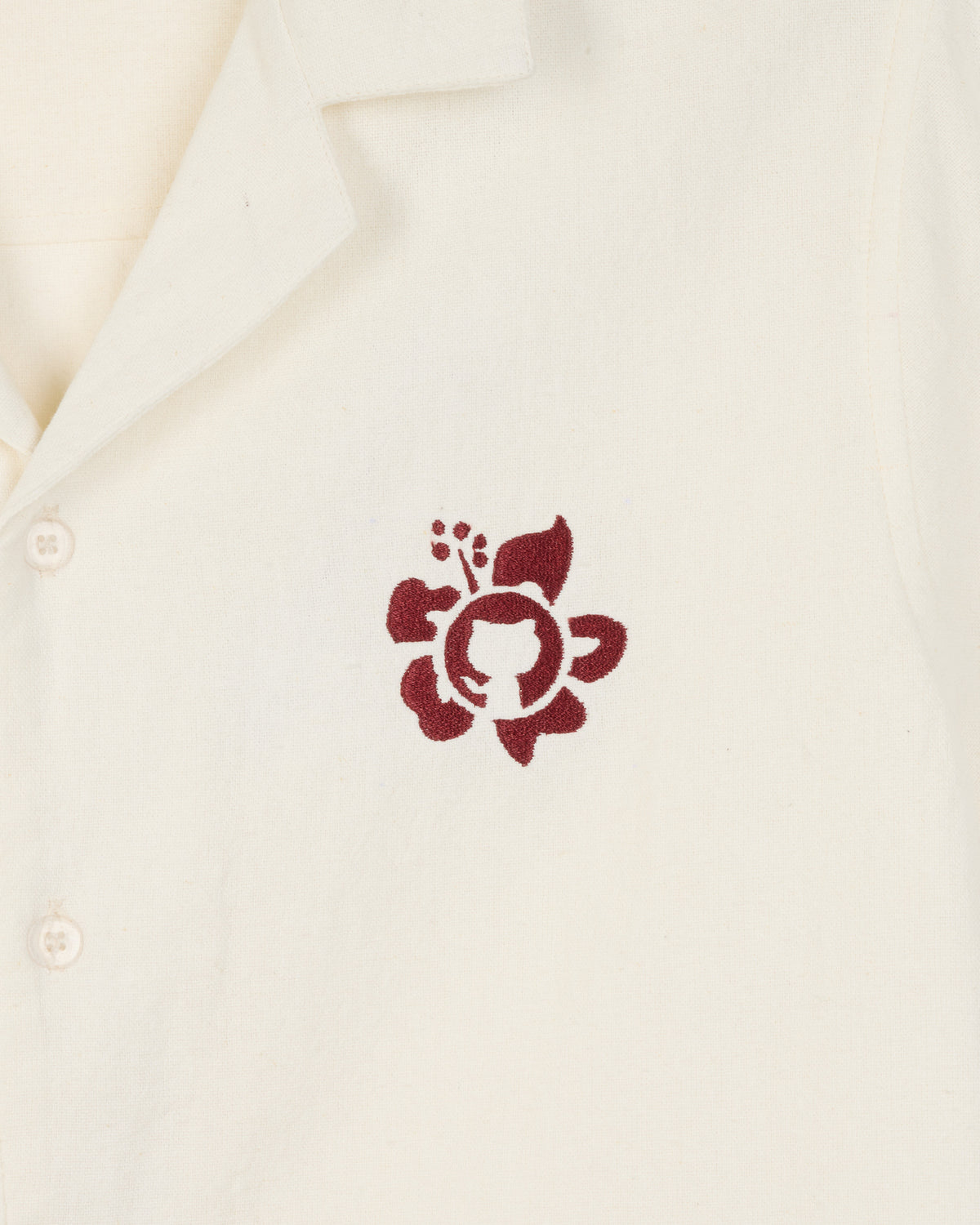 Close up flowery Invertocat embroidered logo on the left chest