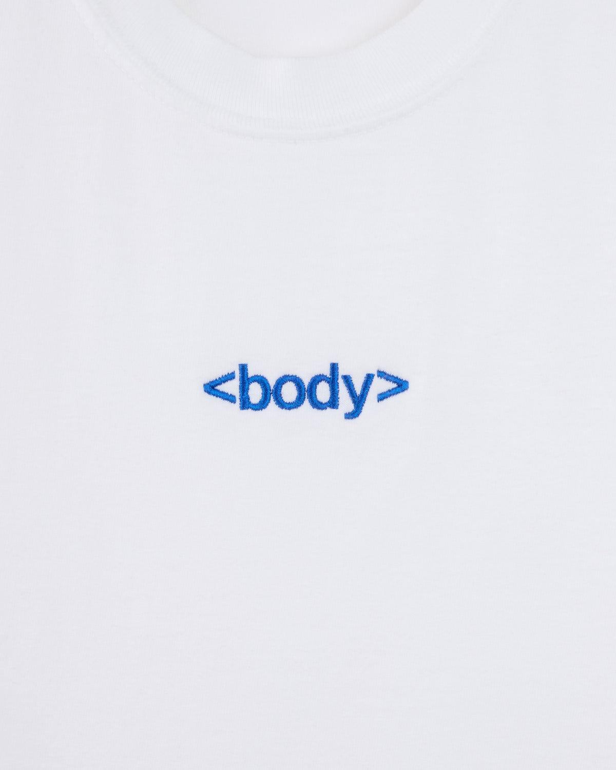 Close up embroidered <body> text.
