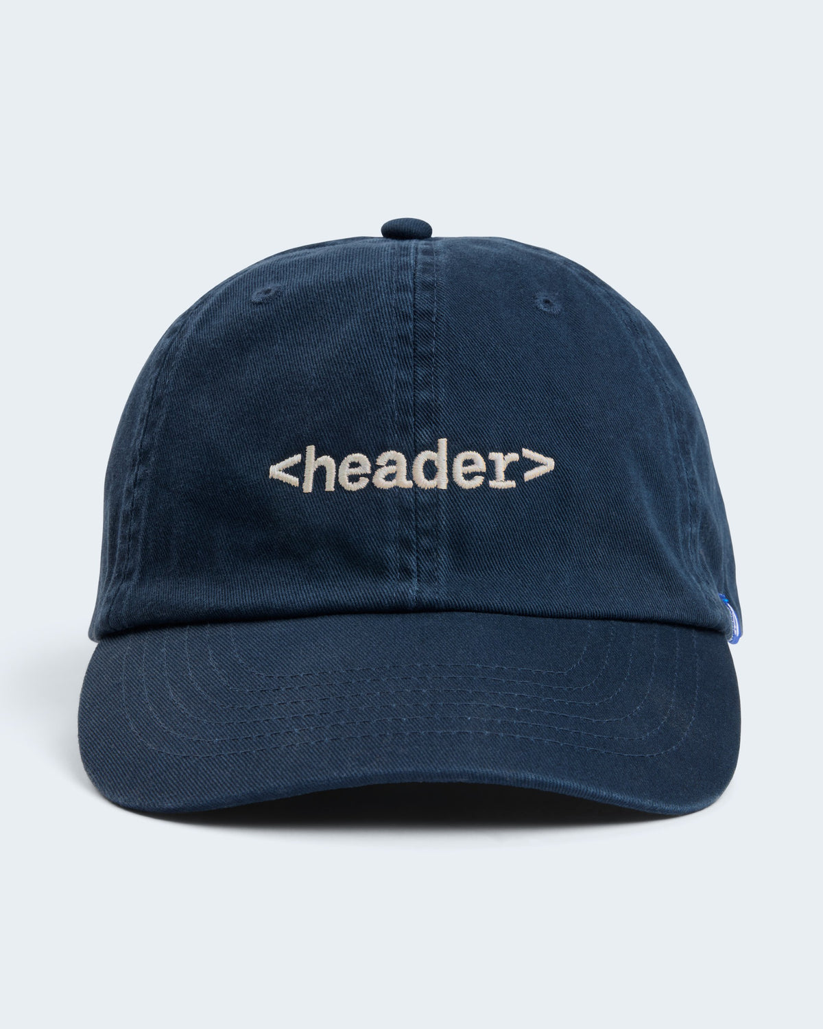 Navy Blue cap with 'header' text