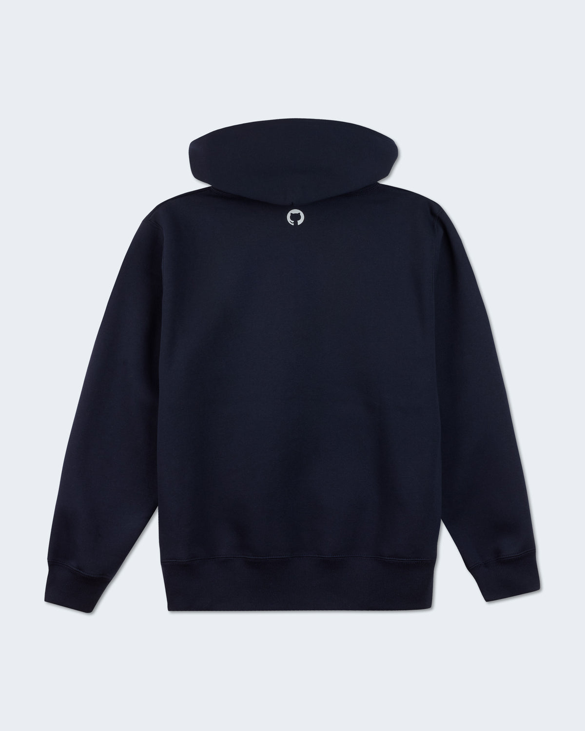 back view of a Black hoodie with GitHub logo at the center top.