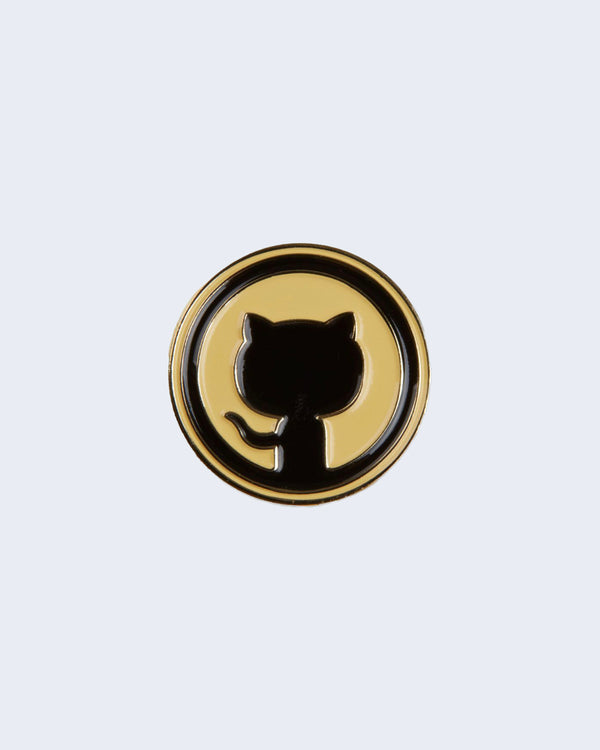 An enamel pin featuring Invertocat logo in Black and Yellow
