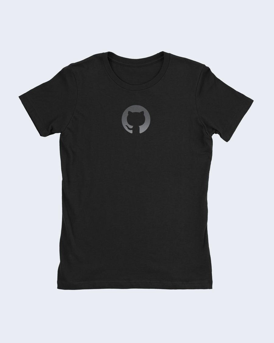 Front side of fitted Invertocat shirt in Black with black ink. #color:black-black