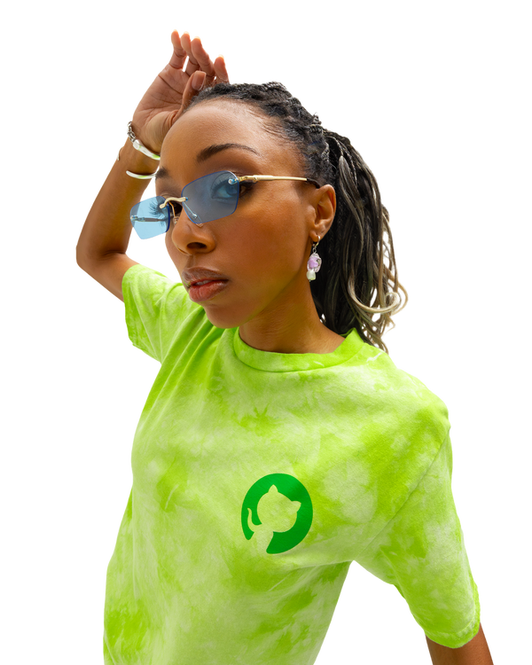 Female model wearing the Invertocat tie dye tee