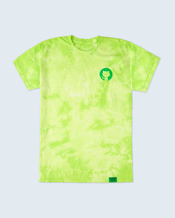 Lime tie-dye t-shirt with green Invertocat logo on the left chest