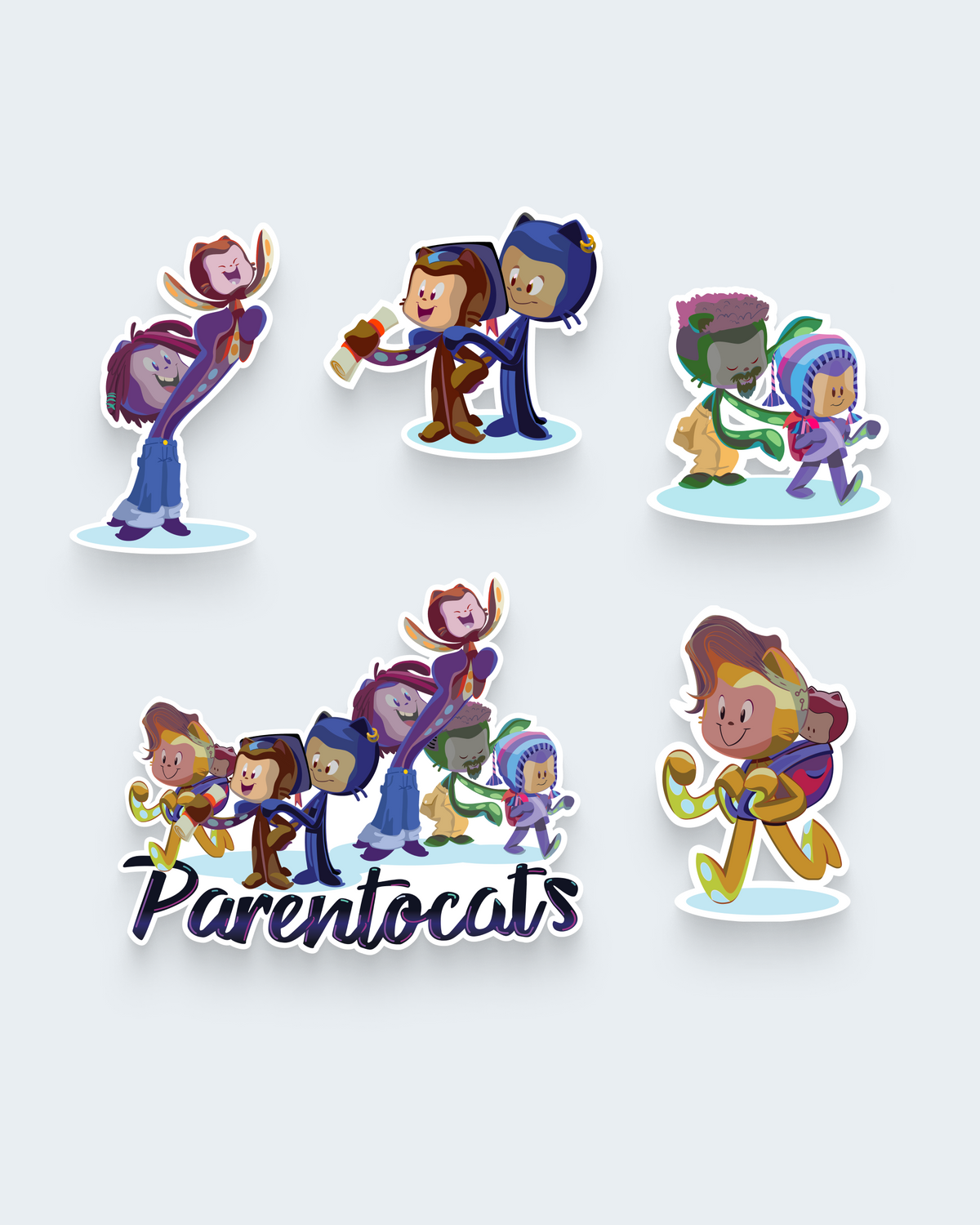 Five Parentocat Stickers